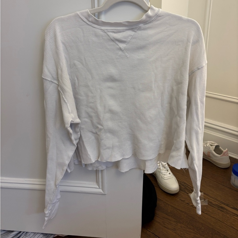 Brandy Melville White Long Sleeve Waffle Knit Tee
